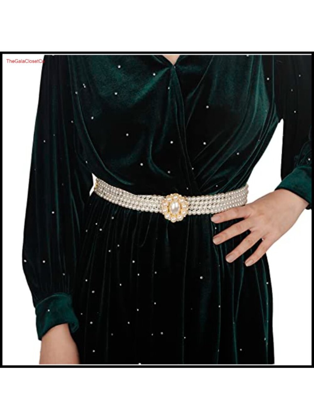 Crystal Pearl Waist Chain Elastic Adjustable Rhinestone Belt for Dress